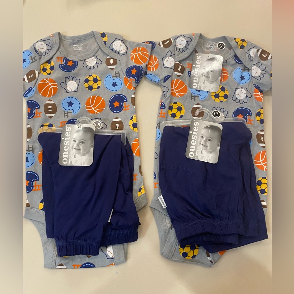 2 Sets Onesies with pants SZ 6-9 & 12 month NEW